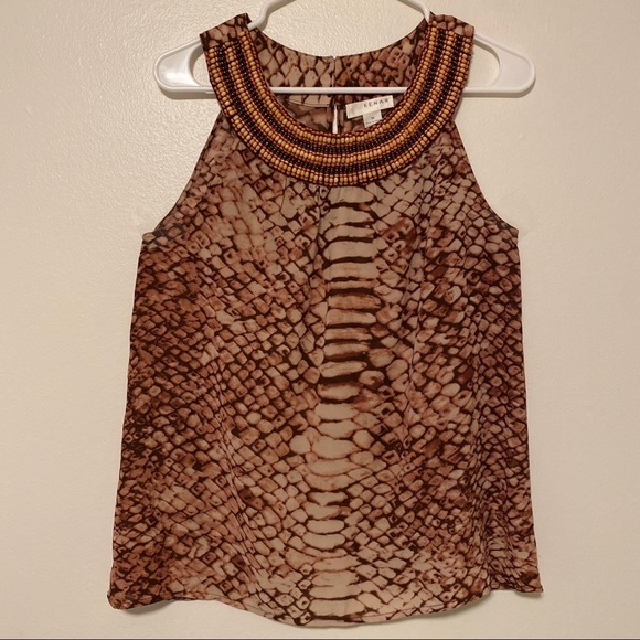 Kenar Top Flowy Reptile Snake Tribal Beaded Scoop Sleeveless Peachy Coral Sz M - Picture 1 of 7